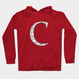 Henna Alphabet C / Henna Letter C - Black Henna Line Art Hoodie